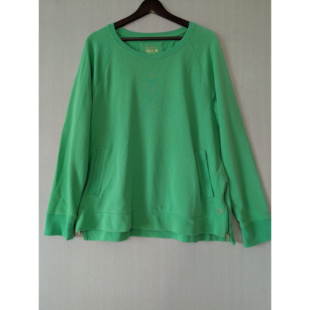 Lilly Pulitzer Luxletic Sweatshirt Womens Large Green Side Zip Pockets Raglan - Picture 2 of 8